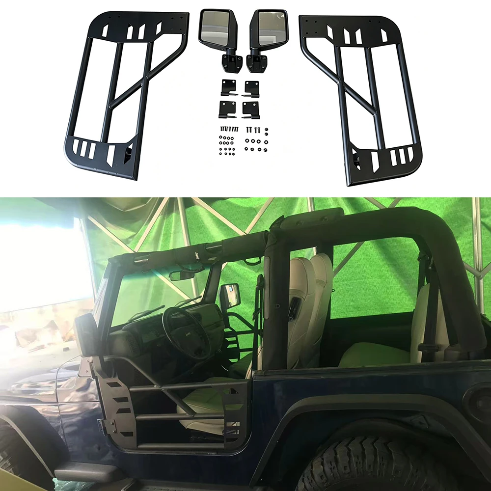 Фото Полудвери стальные черные с 2 зеркалами для Jeep Wrangler TJ 1997-2006 2-дверные T010 SXMA №4