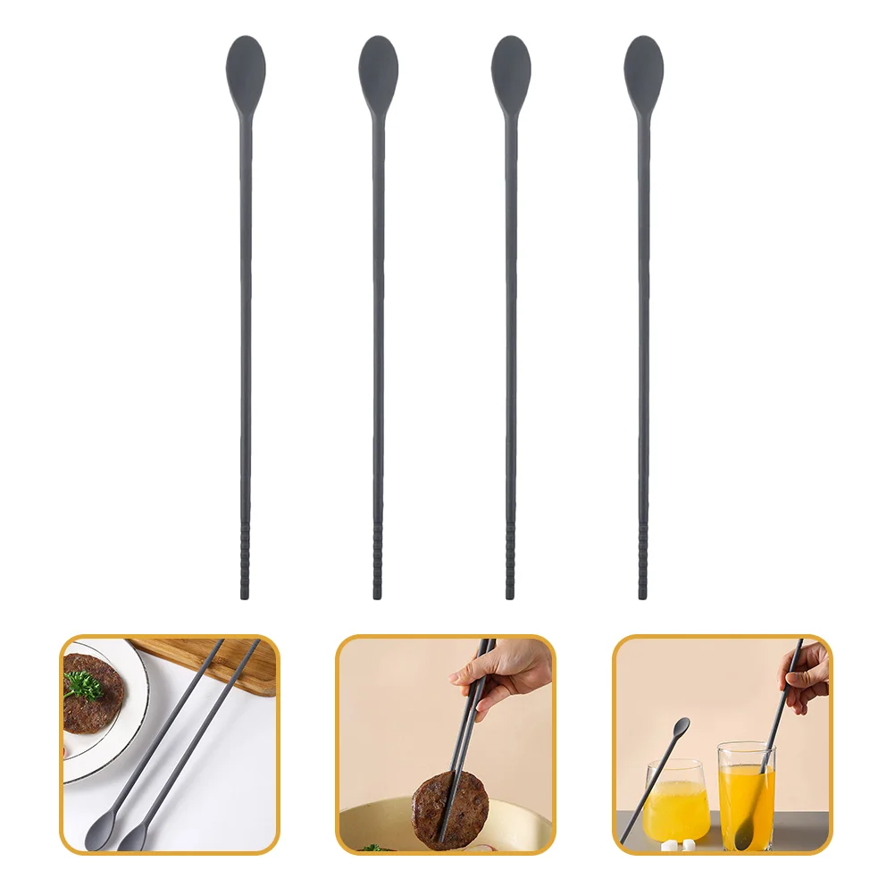 

2 Pairs Silicone Integrated Chopsticks Spoon Spoons Multipurpose Cutlery Set Stirring Silica Gel Beverage