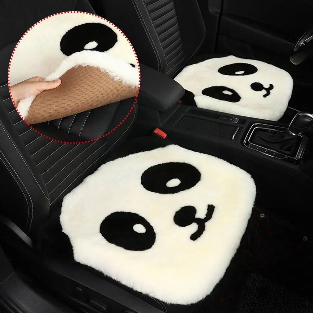 

1pc Panda Car Front Cover Pad Fluffy Soft Real Sheepskin Fur Chair Cushion Mat Warm Cushion For Auto Office Home T7i3