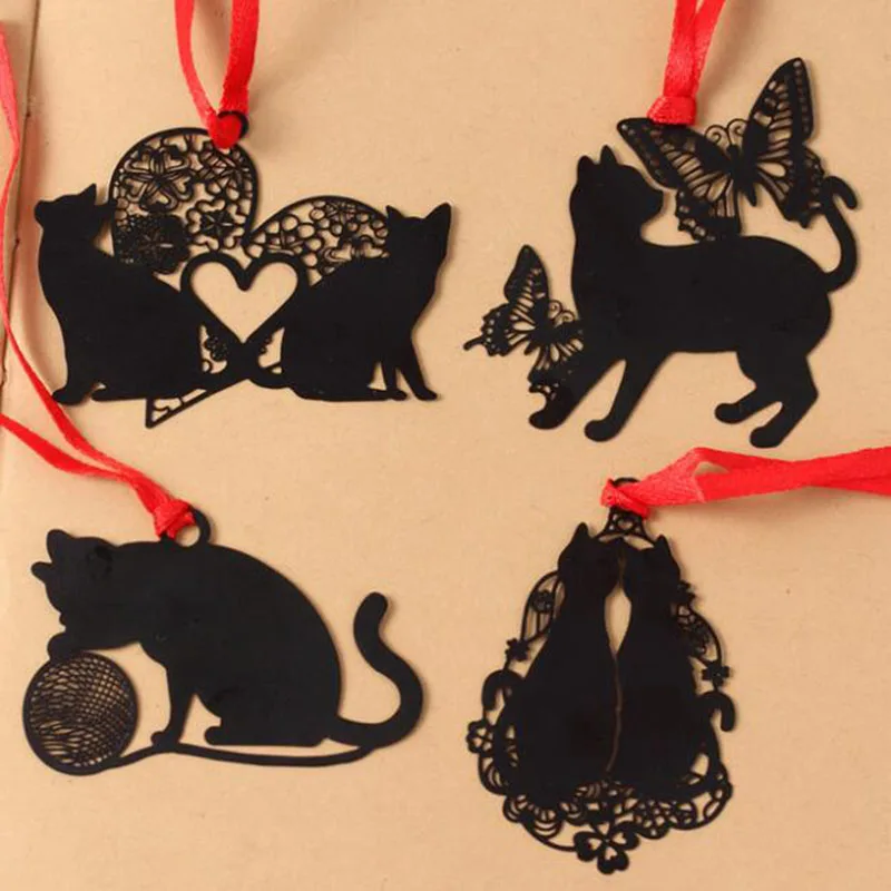 

1pc Korea Stationery Cute Kawaii Metal Black Cat Series Hollow Mini Bookmark Creative Student Gifts Office Learning Stationery