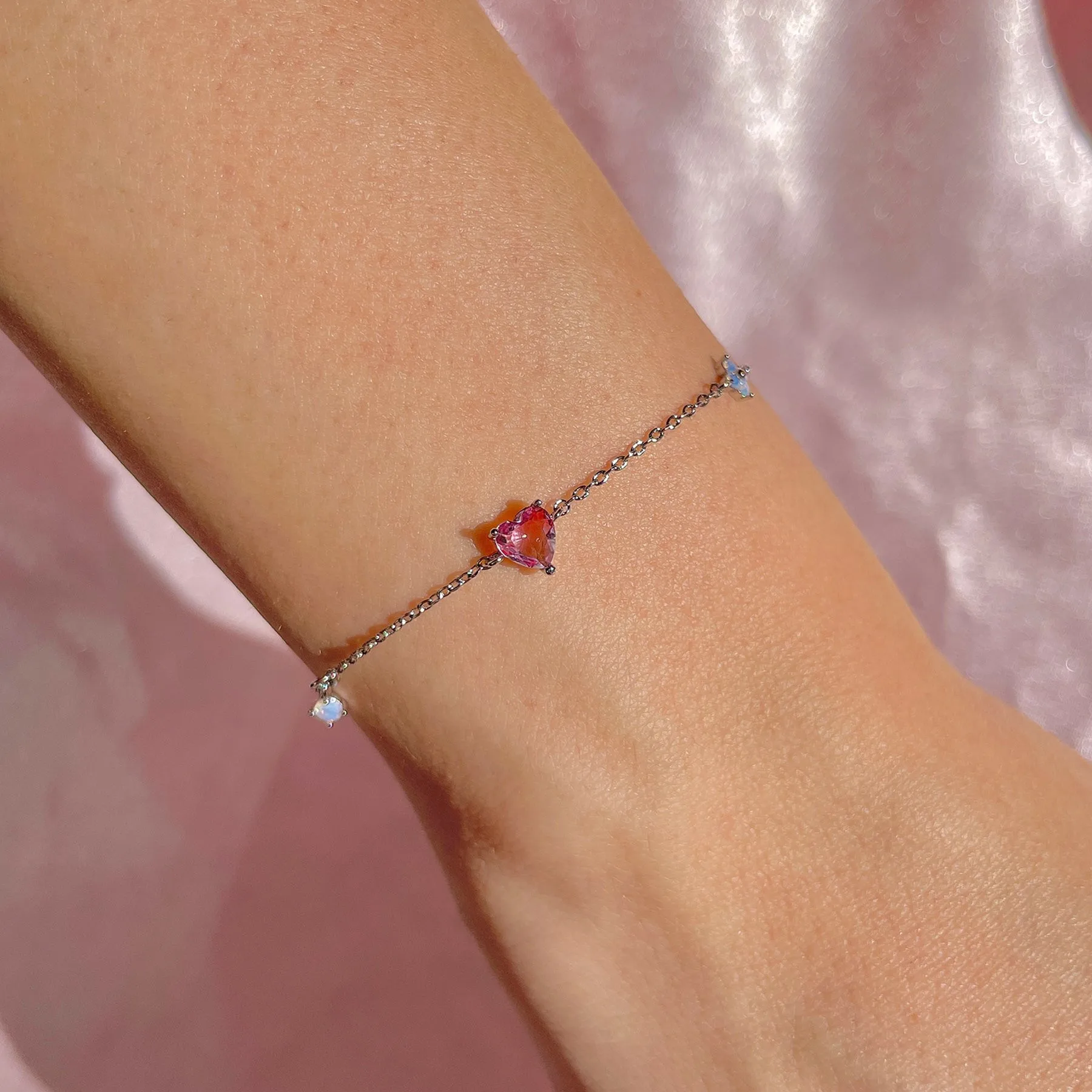 New Ins Sweet Pink Heart Bracelet Bracelet Copper Gold Plated Cute Heart Zircon Bracelets For Women Fashion Aesthetic Jewelry