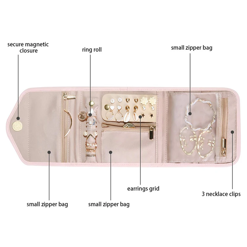 1Pcs Foldable Jewelry Case Roll Travel Jewelry Organizer Portable Journey Earrings Rings Diamond Necklaces Brooches Storage Bag