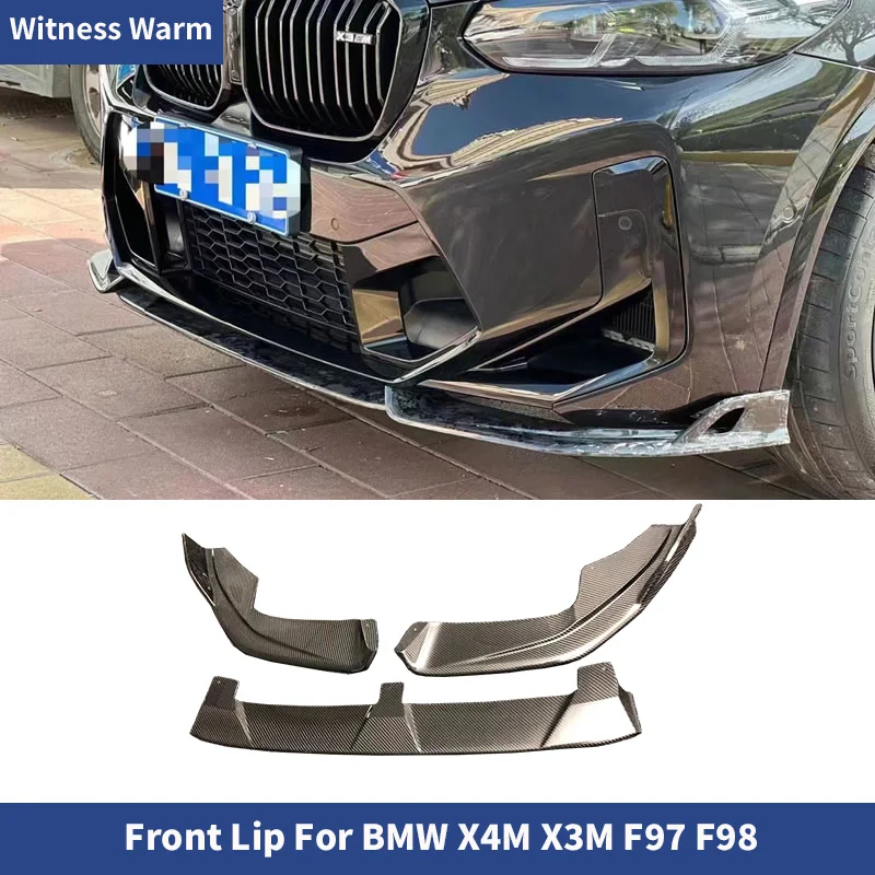 

For BMW Newest F97 X3M F98 X4M Dry Carbon Fiber Front Lip Bumper Spoiler Splitter Car Body Kit 2023