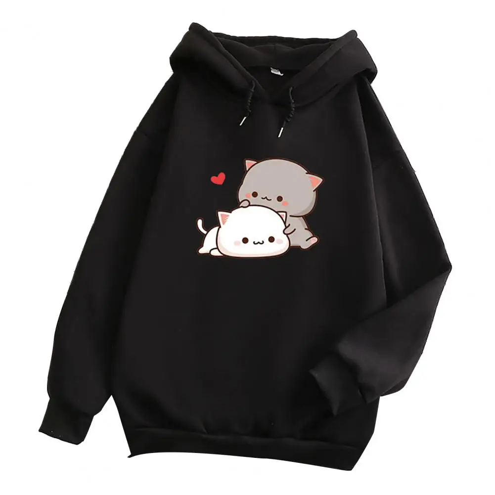 

Stylish Couple Hoodie Cartoon Print Hat Elastic Cuff Winter Hoodie Casual Autumn Hoodie for Daily Wear