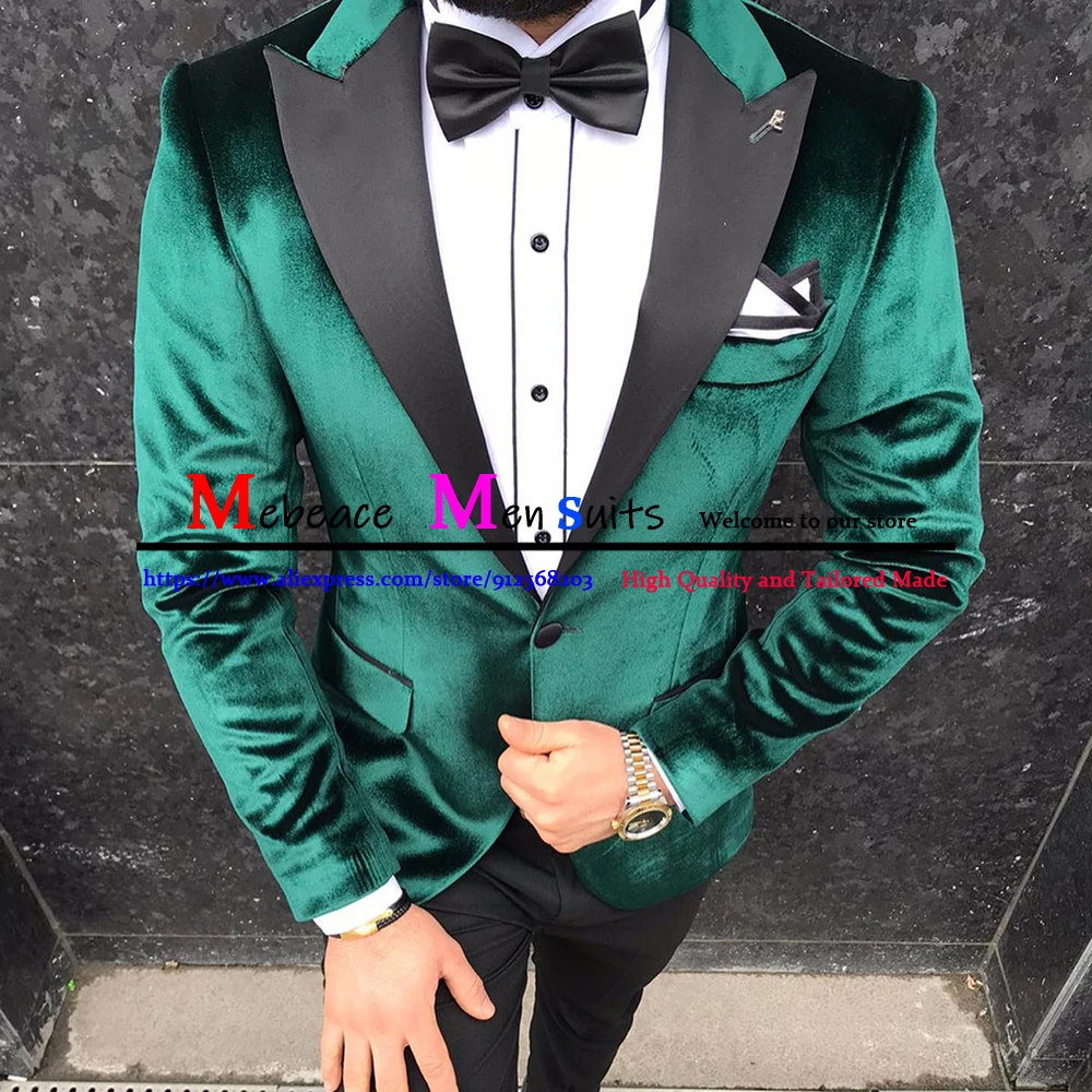 Мужской комплект из пиджака и брюк темно-синий велюровый приталенный костюм с