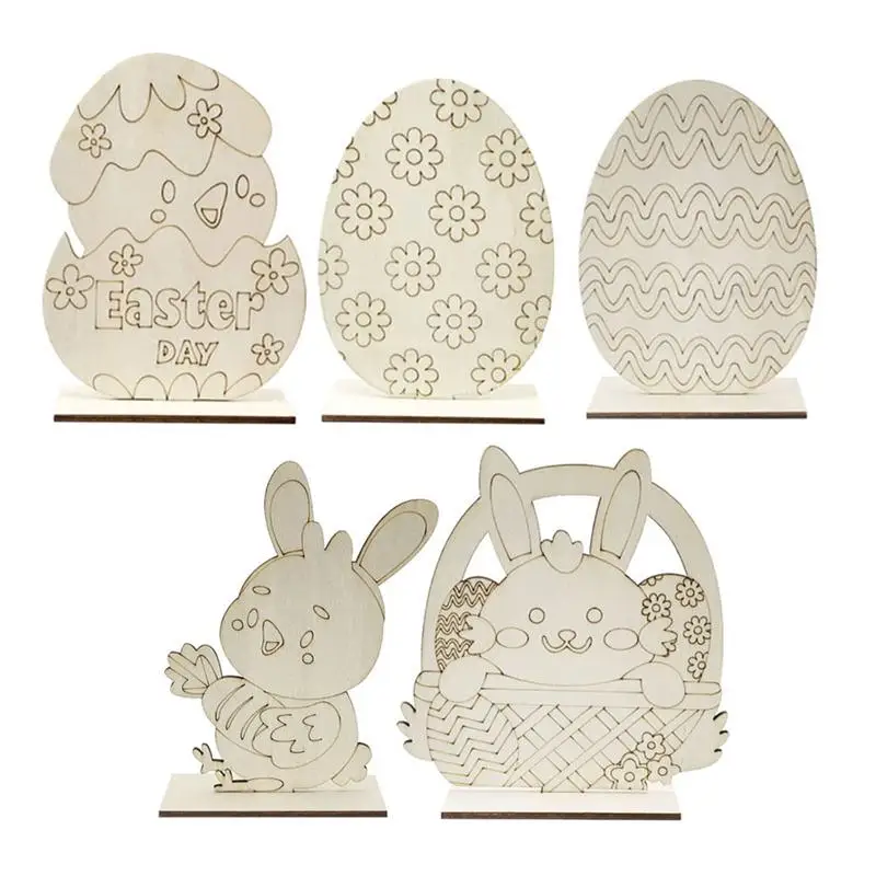

5Pcs Easter DIY Wooden Egg Rabbit Decorations For Holiday Home Decoration
