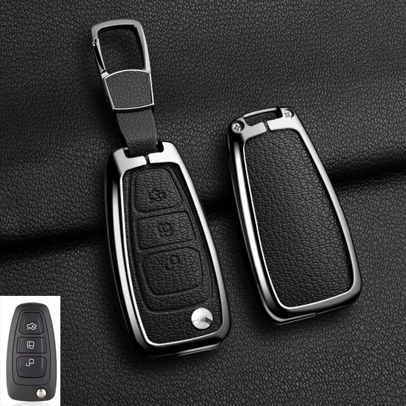 Кожаный чехол для ключей из цинкового сплава для Ford Fiesta Ranger C-Max S-Max Focus 3 4 Galaxy Mondeo Transit Tourneo Custom MK4