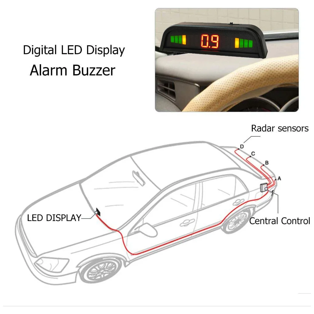 

Car Reversing Backup Radar with 4 Probes Accuracy Sensor Monitor LCD Distance Display Sound Warning Alarm Buzzer