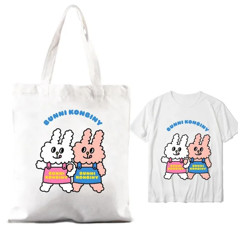 Холщовая большая сумка с милыми кроликами Konbiny повседневная футболка унисекс