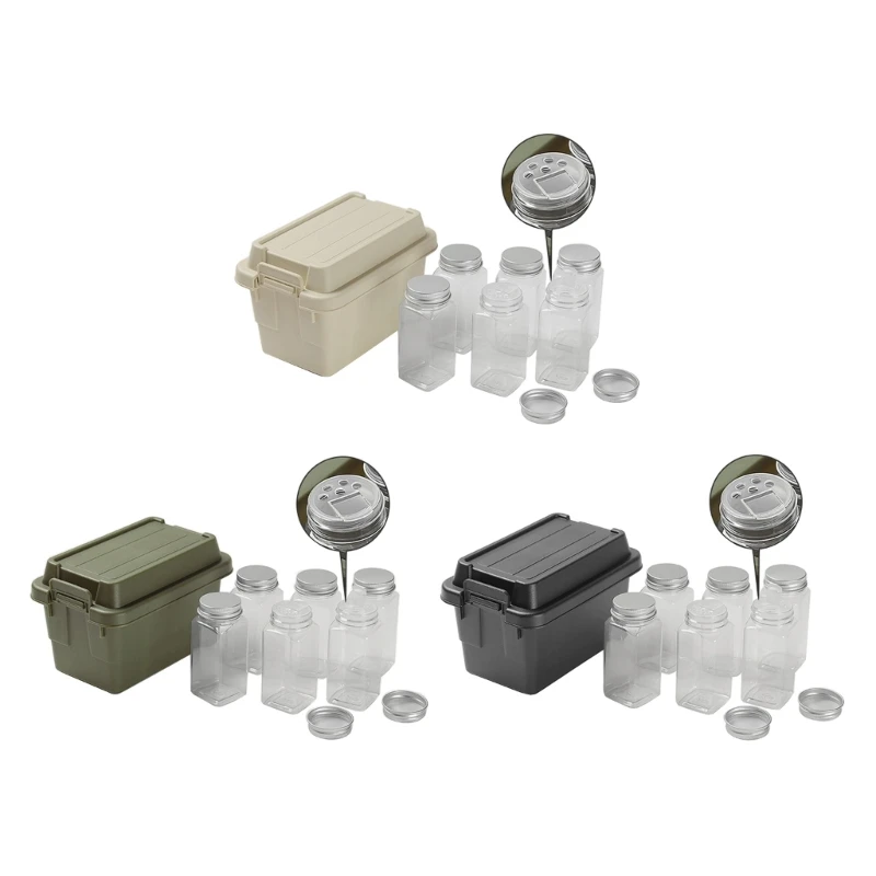 

Dropship Jar Storage Box with 6 Spice-Jars Outdoor Camping Condiment Container Set