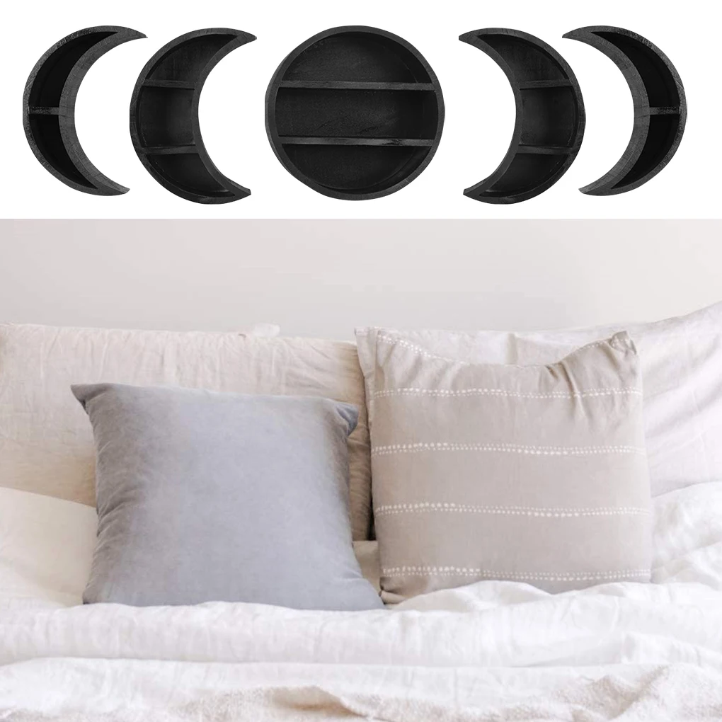 

Storage Shelf Moon Shape Wall Mounted Holder Wood Decoration DIY Living Room Rack 3pcs set