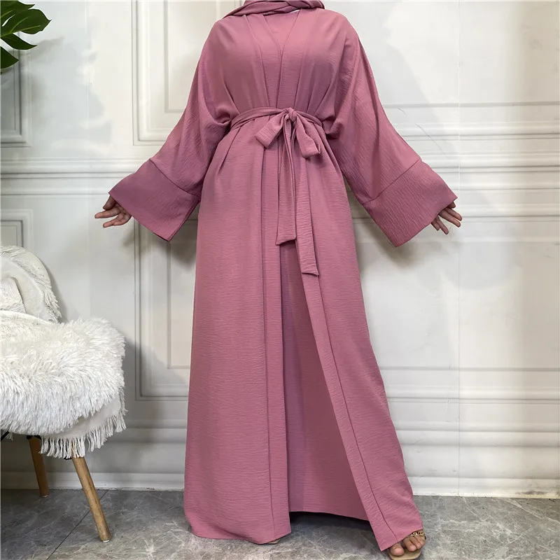 2PC Set Muslim Woman Minimalist Matching Outfits Abaya Kimono Dubai Turkish Modesty Casual Ramadan  muslim sets