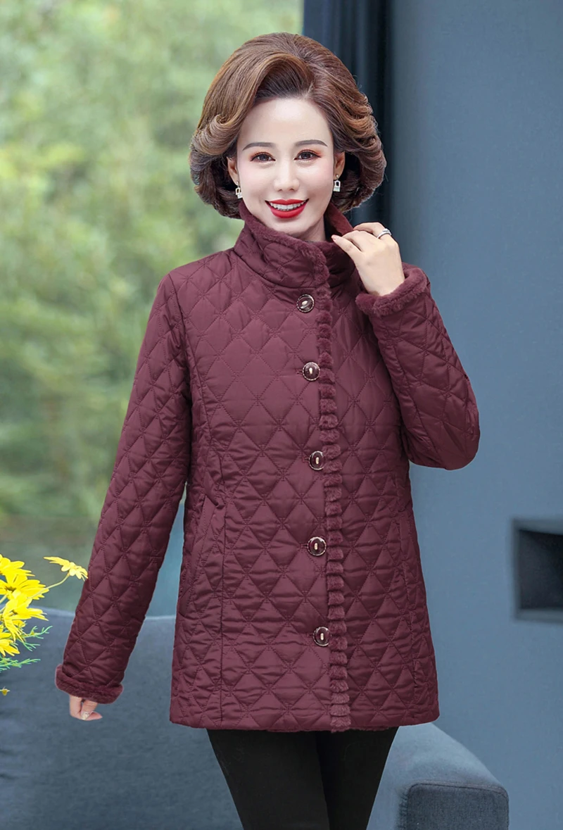 Middle Age Women Winter Tops Big Size Mother Clothes 5XL Female Parka Thick Warm Coats Rabbit Fur Outerwear