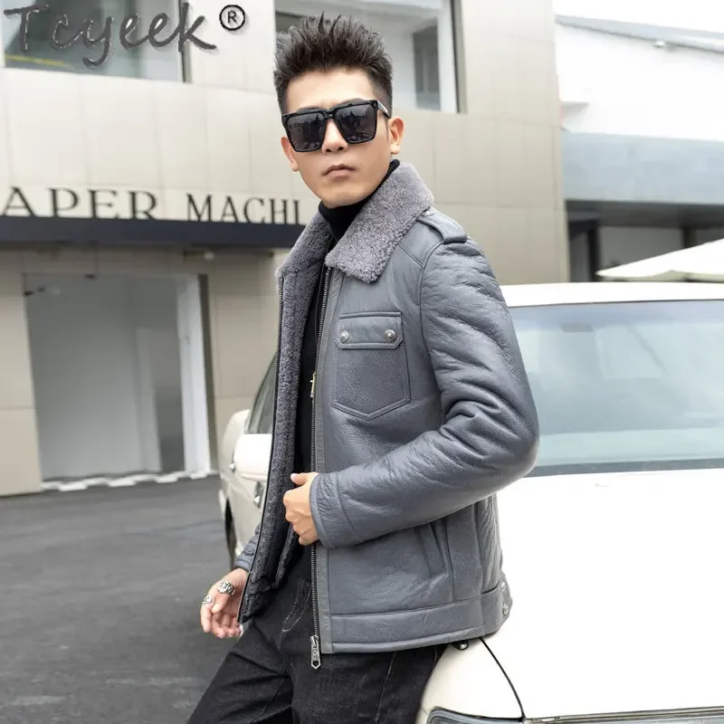 Tcyeek пальто из натуральной овчины куртка кожи мужская зимняя одежда теплые