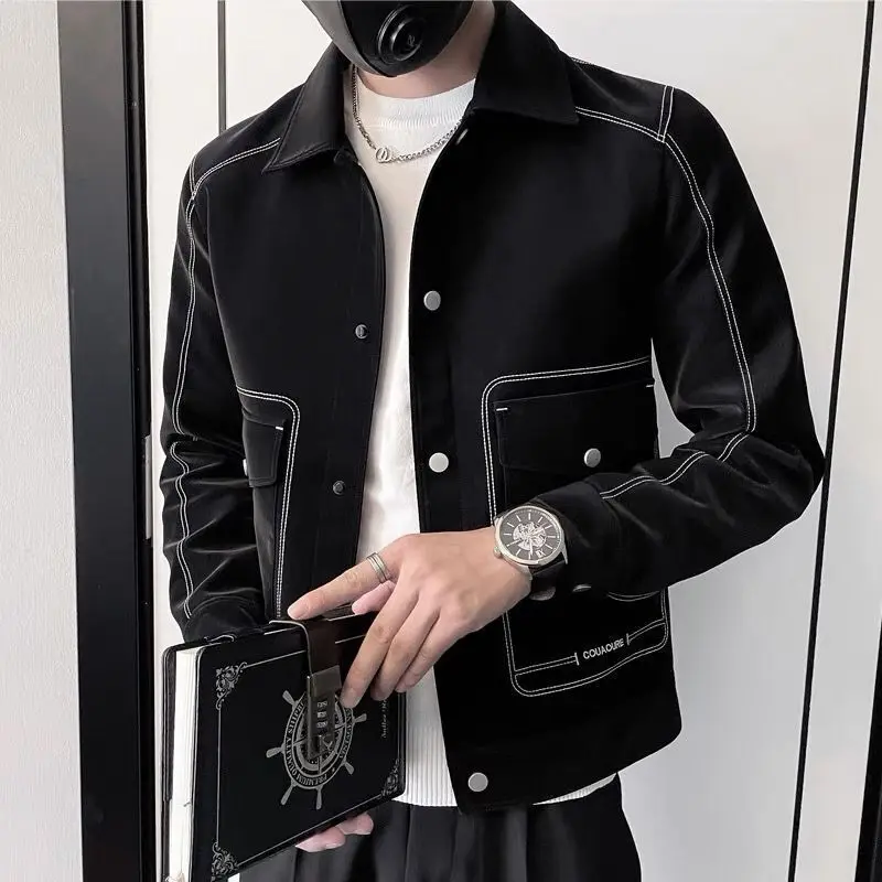 Модные пальто с лацканами на пуговицах карманами и вышивкой Мужская одежда