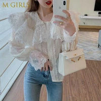 n girls elegant women shirts chic lace peter pan collar temperament blouses tops korean fashion sweet blusas de mujer 2022