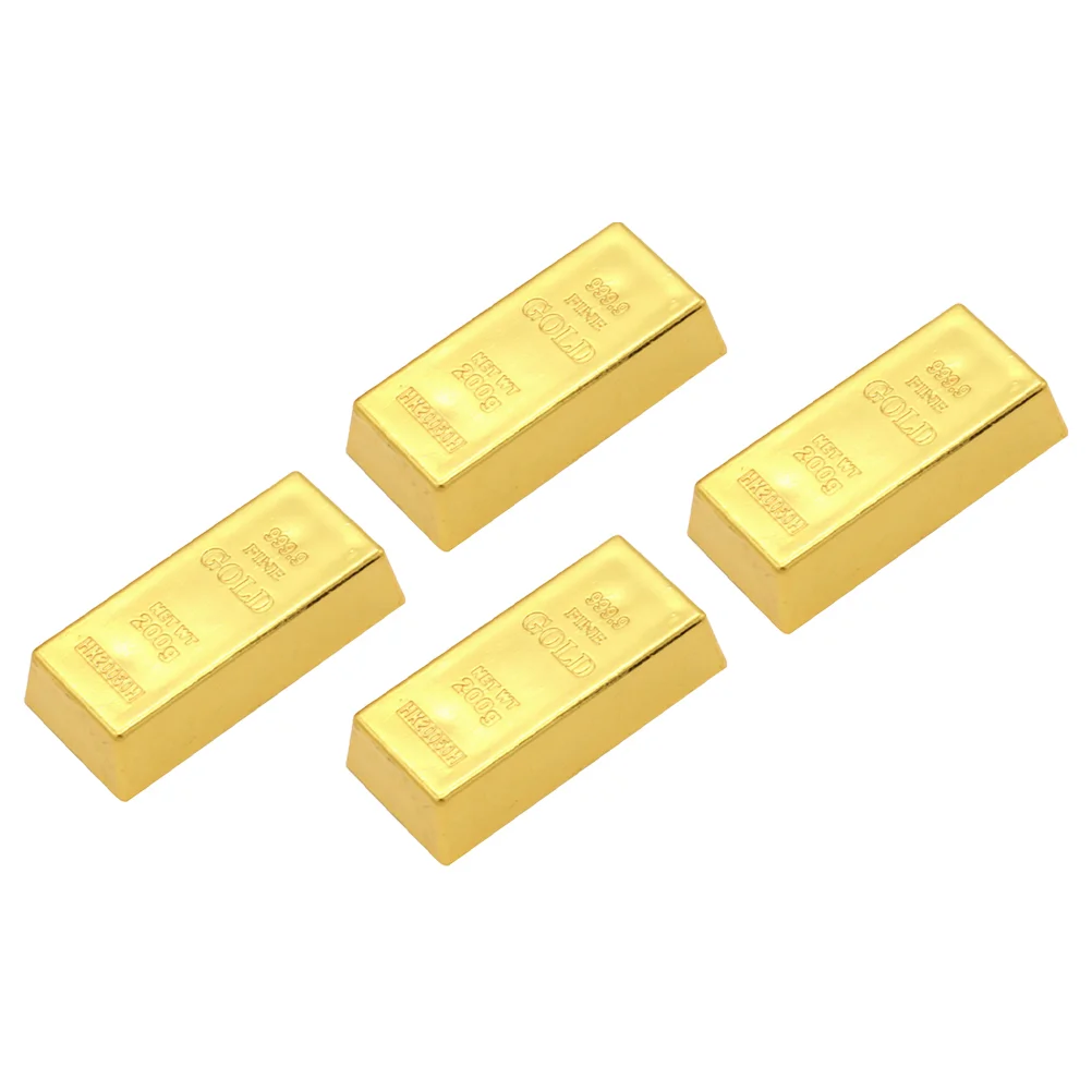 

4 Pcs Gold Bar Props Toy Mini Fridge Plastic Bars Fake Bricks Golden Playthings Abs Simulation Bullion Child Decors