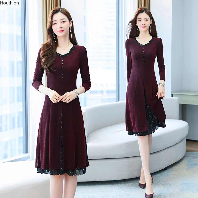 

Женское Повседневное платье с V-образным вырезом и длинным рукавом