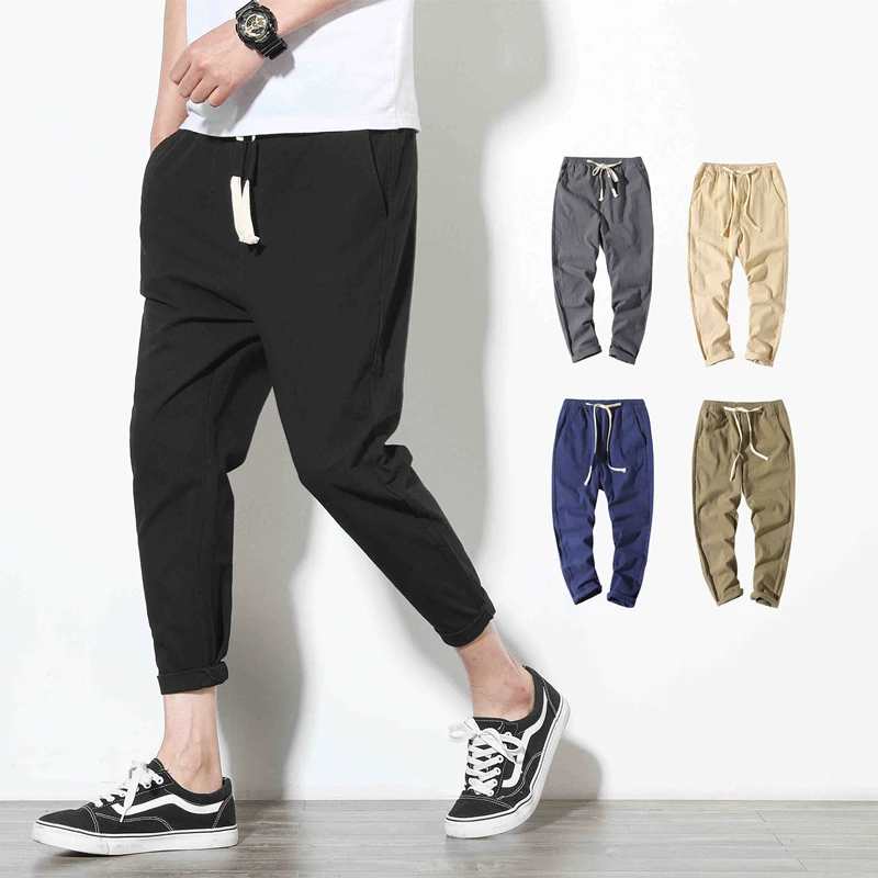 

Summer new linen pants men's casual pants nine-point pants shorts cropped pants linen pants Harlan cotton and linen sports pants