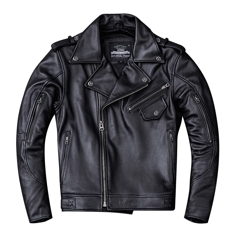 

Мужская Черная куртка в байкерском стиле, модель 3XL, Осенние облегающие Короткие мотоциклетные пальто из натуральной воловьей кожи