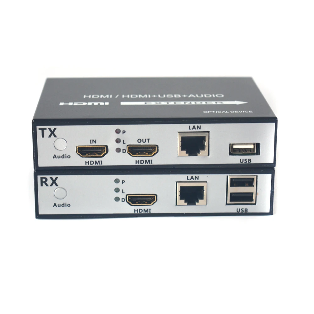 Удлинитель HDMI over Cat 5e, кабель HDMI-Ethernet LAN до М, с KVM USB Loop-Out, оптоволоконный трансивер, пара