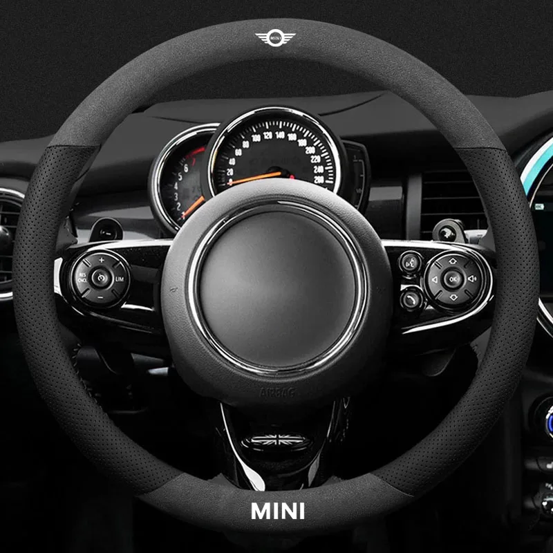 

Carbon Fiber Non-Slip Black Genuine Leather Suede Car Steering Wheel Cover For Mini Cooper Countryman R56 57 R50 R53 F56 F55 R60