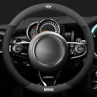carbon fiber non slip black genuine leather suede car steering wheel cover for mini cooper countryman r56 57 r50 r53 f56 f55 r60