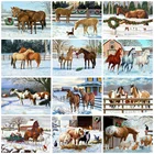 Алмазная 5D картина HUACAN с изображением лошади, животных, полная Алмазная вышивка, зимние Стразы для мозаики, творческие хобби