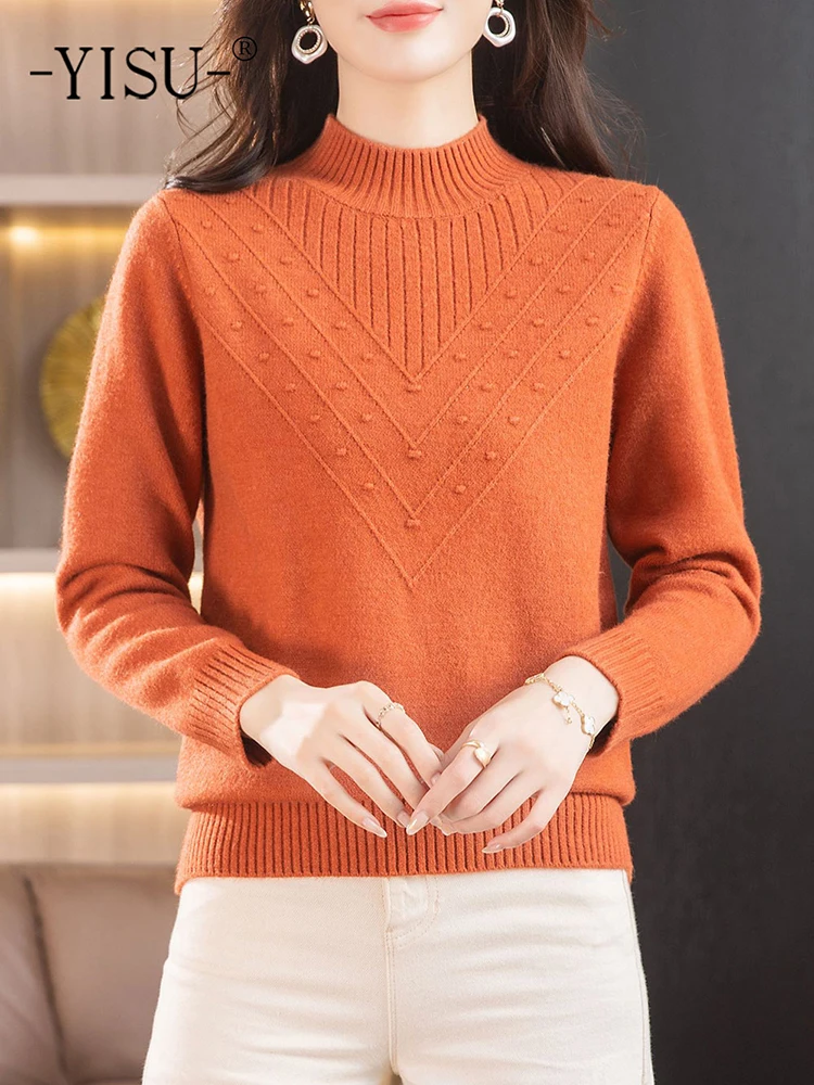 

YISU Simplicity Sweater Women Half height collar Knitted pullove Long sleeve Solid color Casual Loose soft Women clothing Winter