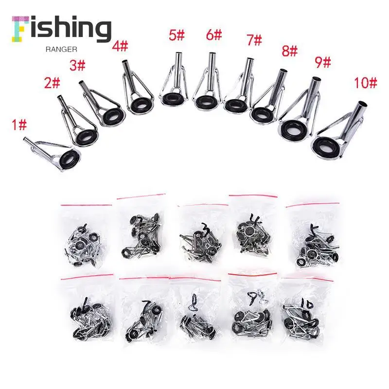 

80pcs 10Sizes Steel Fishing Rod Pole Guide Tip Top Ring Eye Repair Kit Black