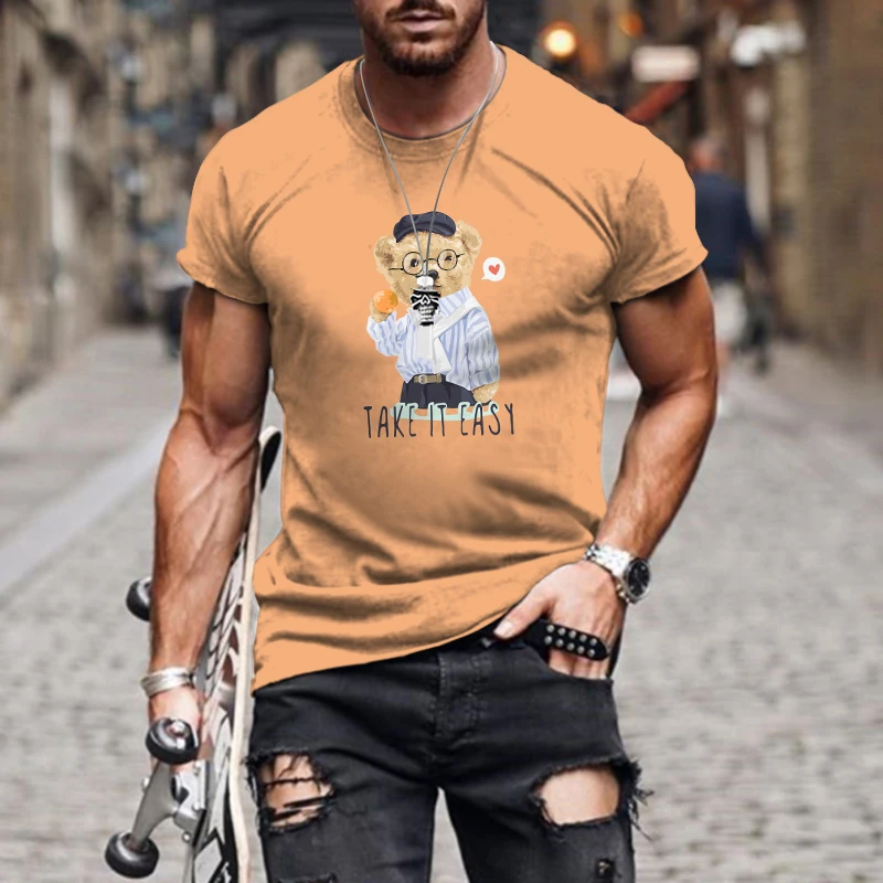 

Fashion Summer Fashion Bear 3D Printing Short Sleeve New T-Shirt Casual Loose O Neck Harajuku Street Men's Top Large Size Shirt