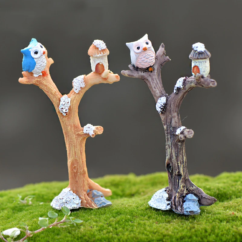 

1pc Resin Cute Owl Tree Branch Mini Crafts Miniatures Fairy Garden Ornaments Bonsai Micro Landscape Garden Dollhouse Decoration
