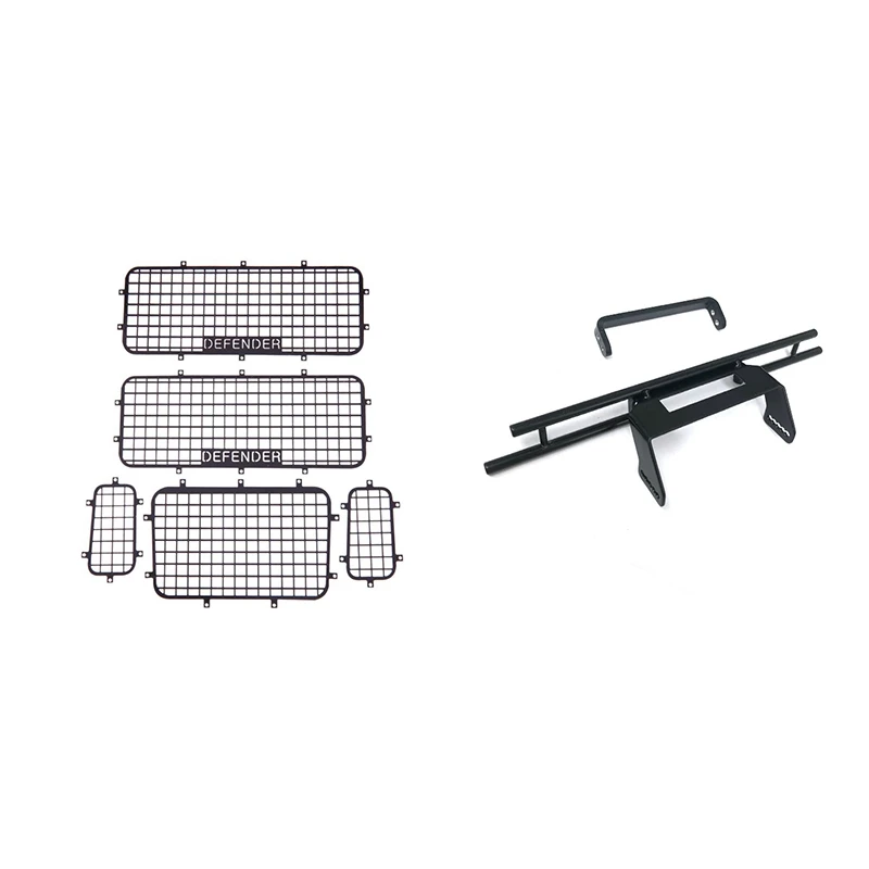 

6 Pcs RC Car Part: 5Pcs Metal Window Mesh Protective Net With Screws & 1 Pcs Metal Rear Bumper With Frame Bracket