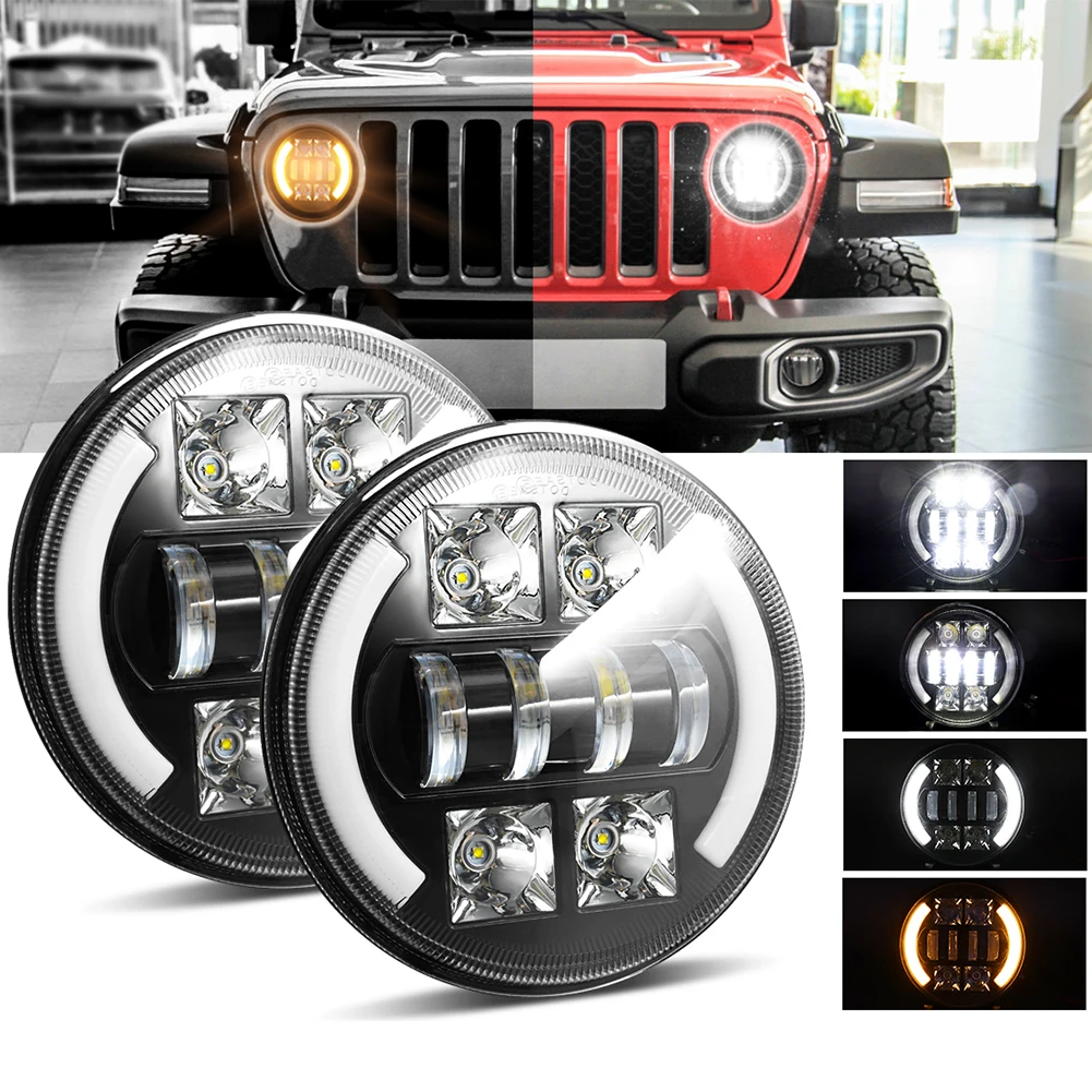 

2pcs 7inch Off-Road Car Headlights Turn Signal Lamp Light Assembly Direct Replacement 9-30V LED Headlamp Lights Accessories
