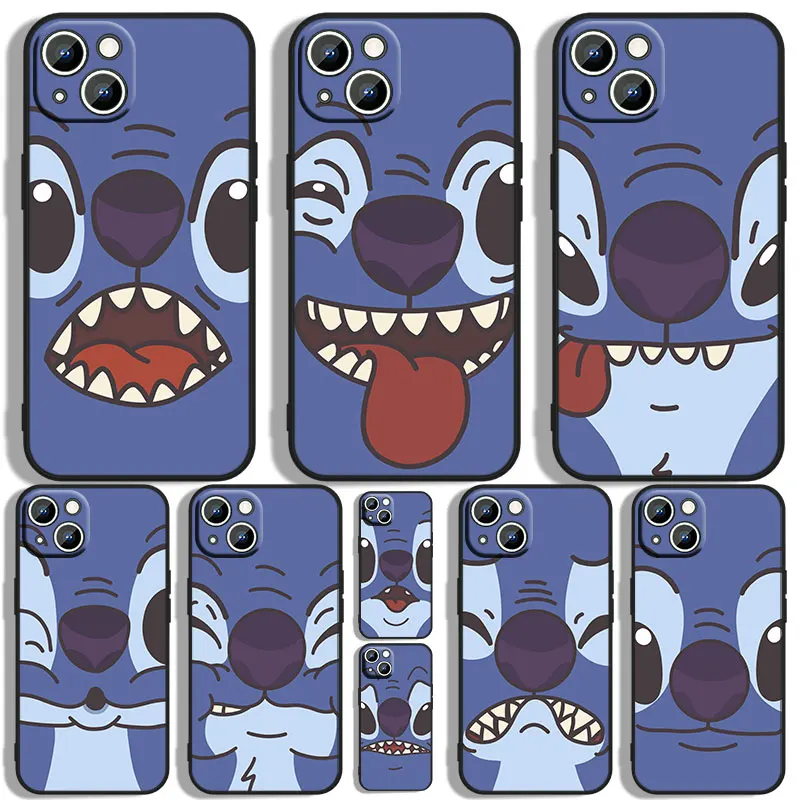 

Animation Stitch Disney Phone Case For Apple iPhone 11 12 13 14 Max Mini 6 7 8 S SE X XR XS Pro Plus Black Funda Cover Soft Back