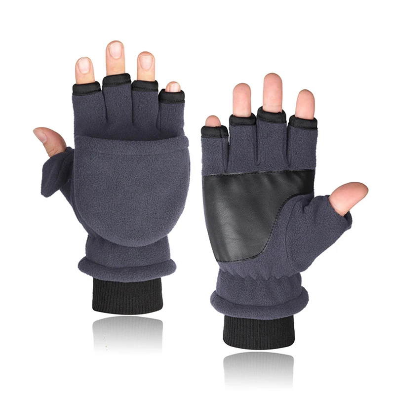 

Unisex Winter Polar Fleece Half Finger Flip Gloves Fashion Double Layer Thicken Touch Screen Fingerless Convertible Mittens