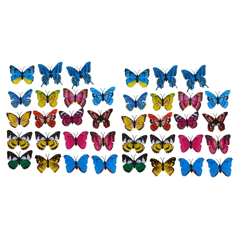 

40Pcs 7Cm 3D Artificial Butterfly Pin Clip Double Wing For Home Christmas Wedding Decoration, Colors Randomly Send