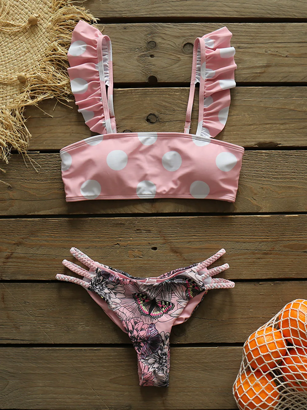 Пикантный купальный костюм бикини с рюшами на бретелях женский купальник 2022