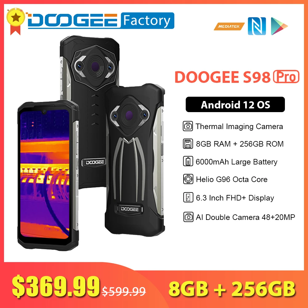 Смартфон DOOGEE S98 Pro с тепловизионным изображением 20 МП ночное видение Helio G96 8 ГБ 256