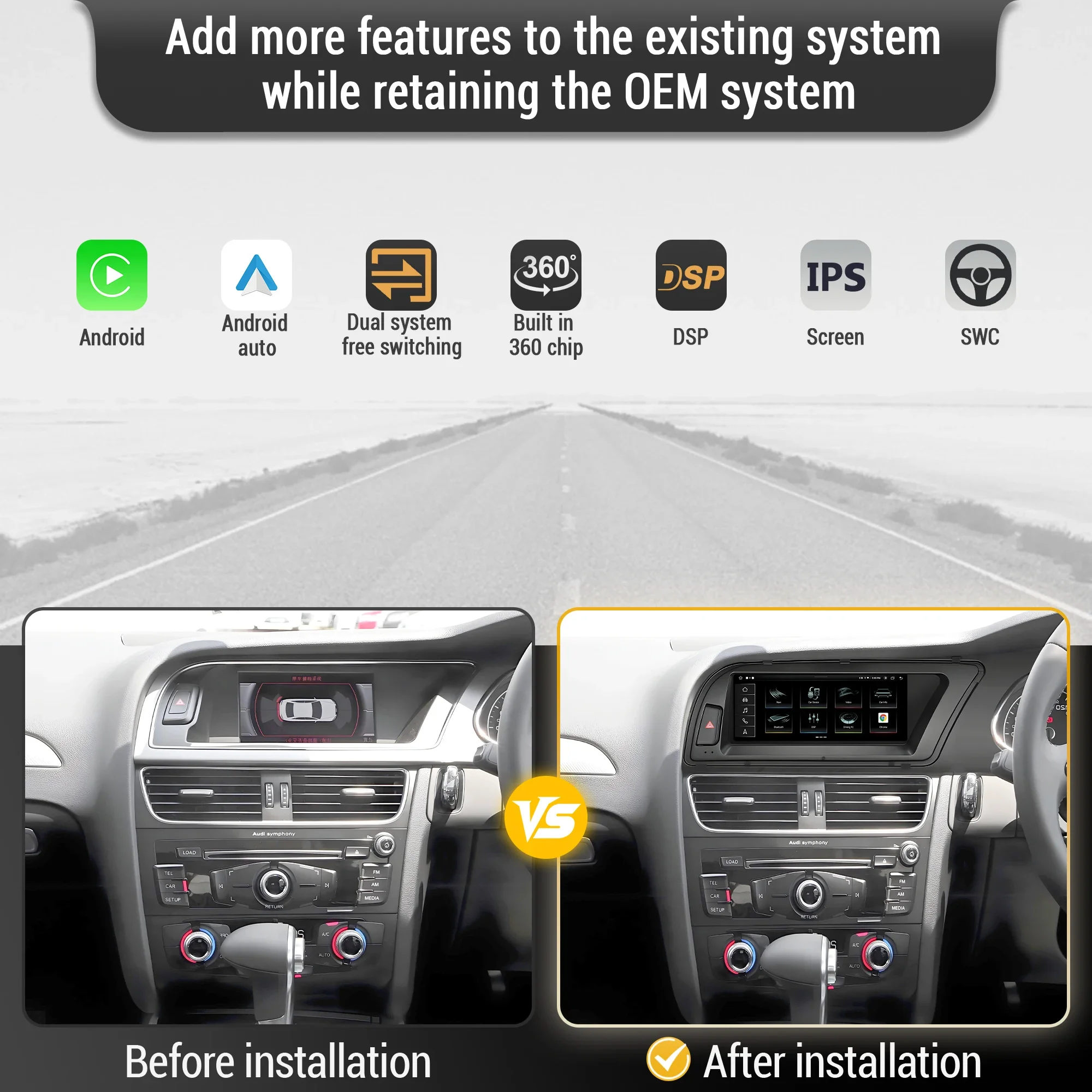 Фото 8,8-дюймовый правый руль Android 13 для Audi A4 B8 A5 2013-2016, автомобильный радиоприемник, беспроводной Carplay Qualcomm Snapdragon 680, сенсорный экран №2