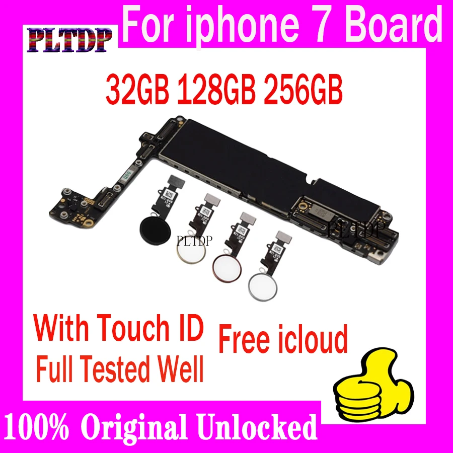 

32GB/128GB/256GB Unlocked For Iphone 7 Motherboard With/No Touch ID Free ICloud Mainboard Original Logic Board Full Chips Update