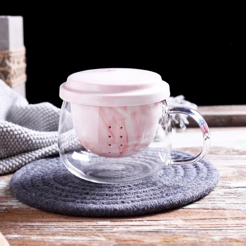 

Creative Glass Cup Heat Resistant with Cover Ceramic Cup Filter Partition Tea Brewing Cup Office Tea and Water Separation