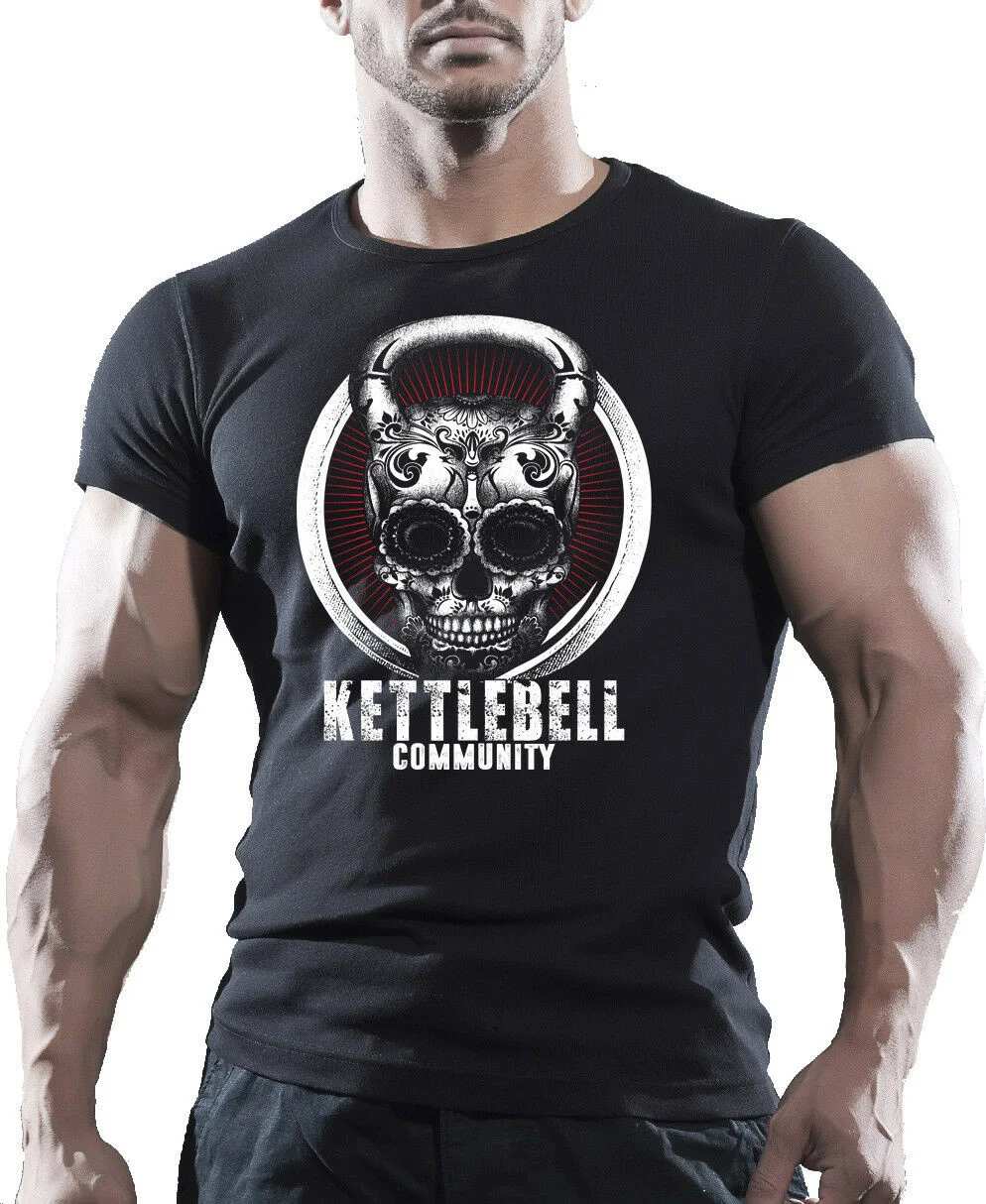 

Kettlebell Community Skull Bodybuilding Motivation MMA Training Workout T-Shirt. Summer Cotton Short Sleeve O-Neck T Shirt New