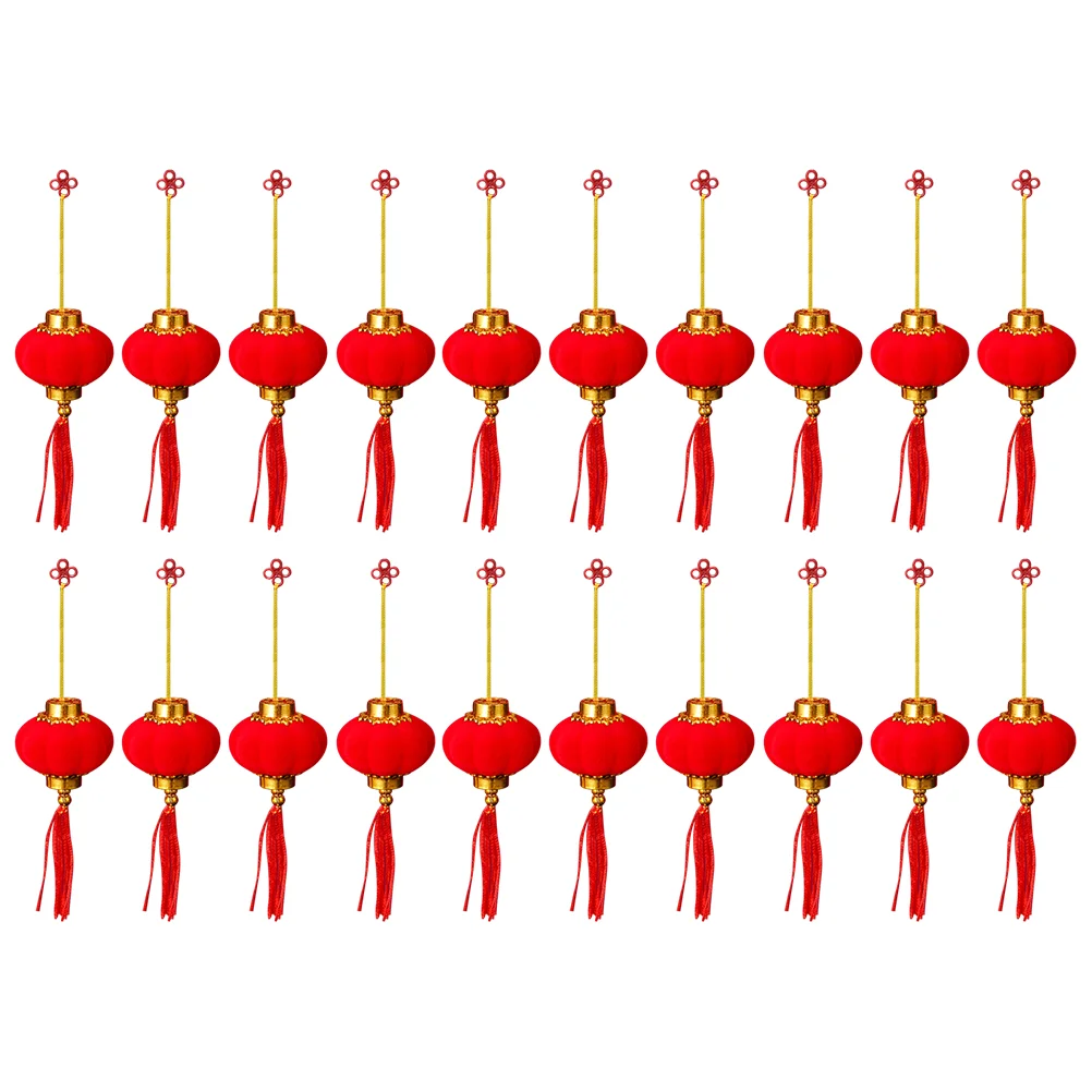 

20 Pcs Small Lantern New Year Red Lanterns Spring Festival Decorations Chinese Fringe Trim Tassel Flocking Cloth Lucky Party