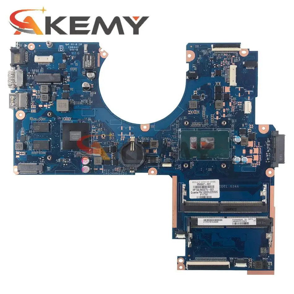 Материнская плата DAG34AMB6D0 для ноутбука HP 15-AU с процессором Intel i3 GT940MX 2G-GPU 856229-601