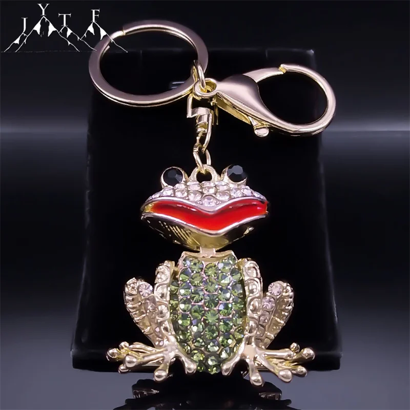 

Lovely Cute Crystal Frog Keyring Women Men Animal Alloy Rhinestone Gold Color Charm Key Chain Car Accessories Jewelry K5335S05