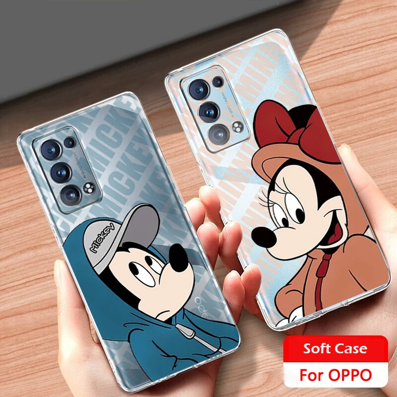 

Disney Mickey Minnie Kiss For OPPO Find X5 X3 F21 Neo Lite A96 A57 A74 A76 A72 A55 A54S A53 A53S A16 S A9 Transparent Cover