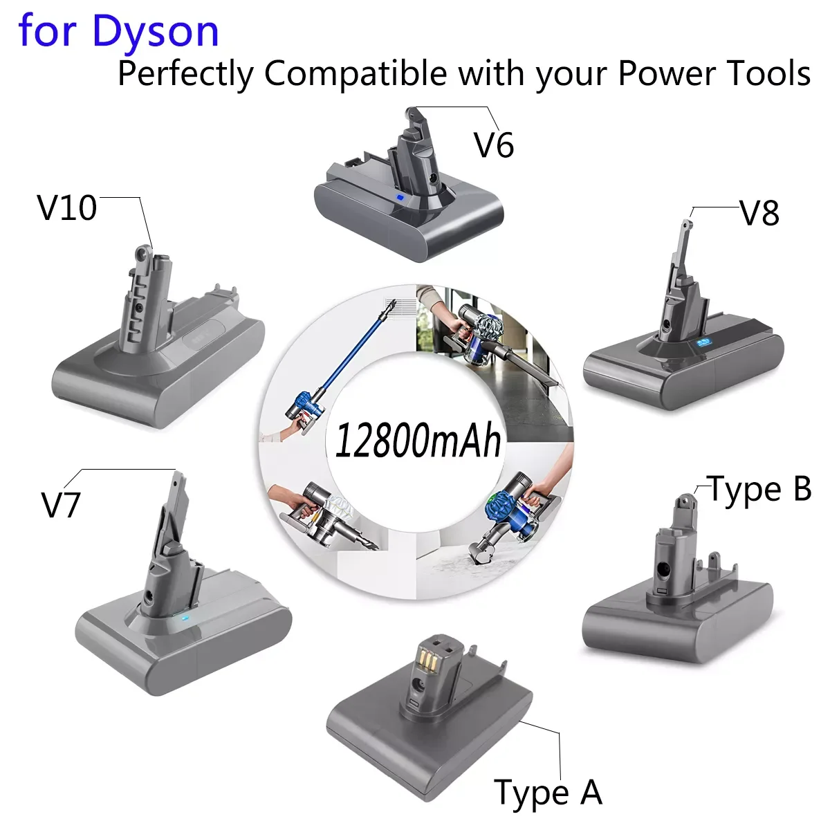 

NEW2023 For Dyson V6 V7 V8 V10 Type A/B 12800mAh Replacement Battery for Dyson Absolute Cord-Free Vacuum Handheld Vacuum Cleaner