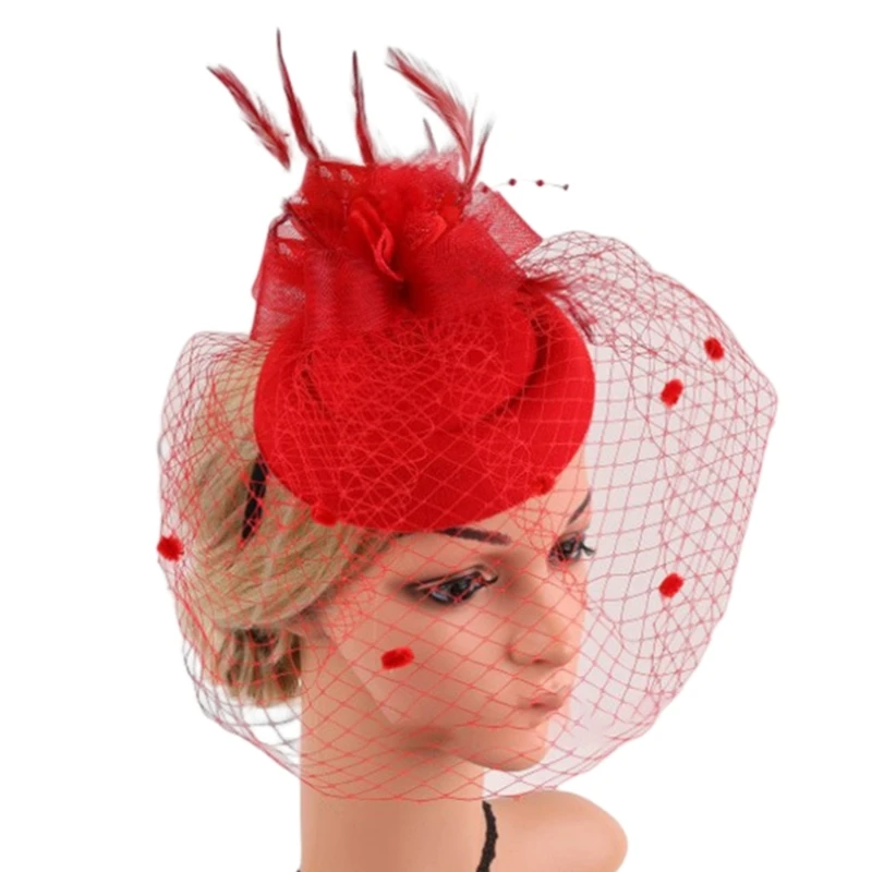 Для женщин чародей повязка на голову чаепитие дерби шляпа перо вуаль Прямая