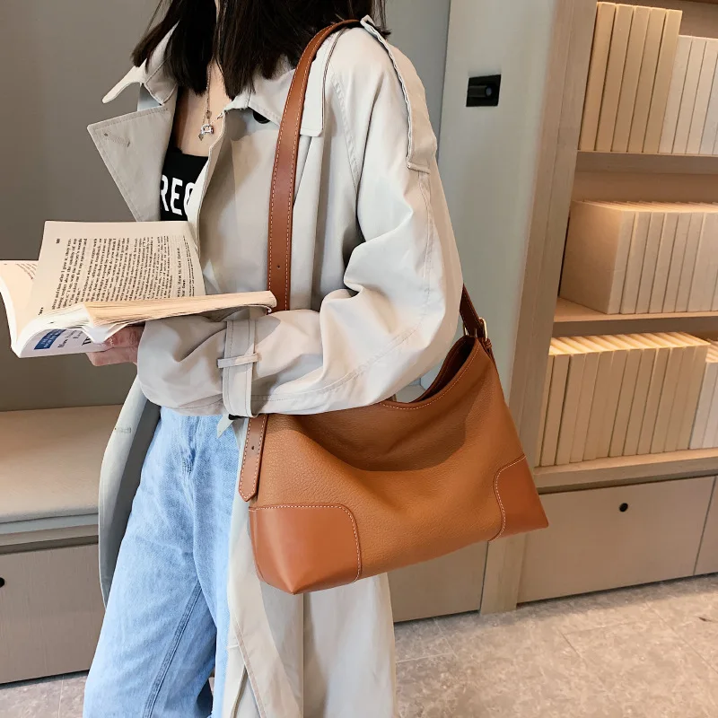 Retro PU Splice Contrast Tote Handbags Women's Fashion Shoulder Bags Large Capacity Versatile Satchel Travel Commute Storage Bag